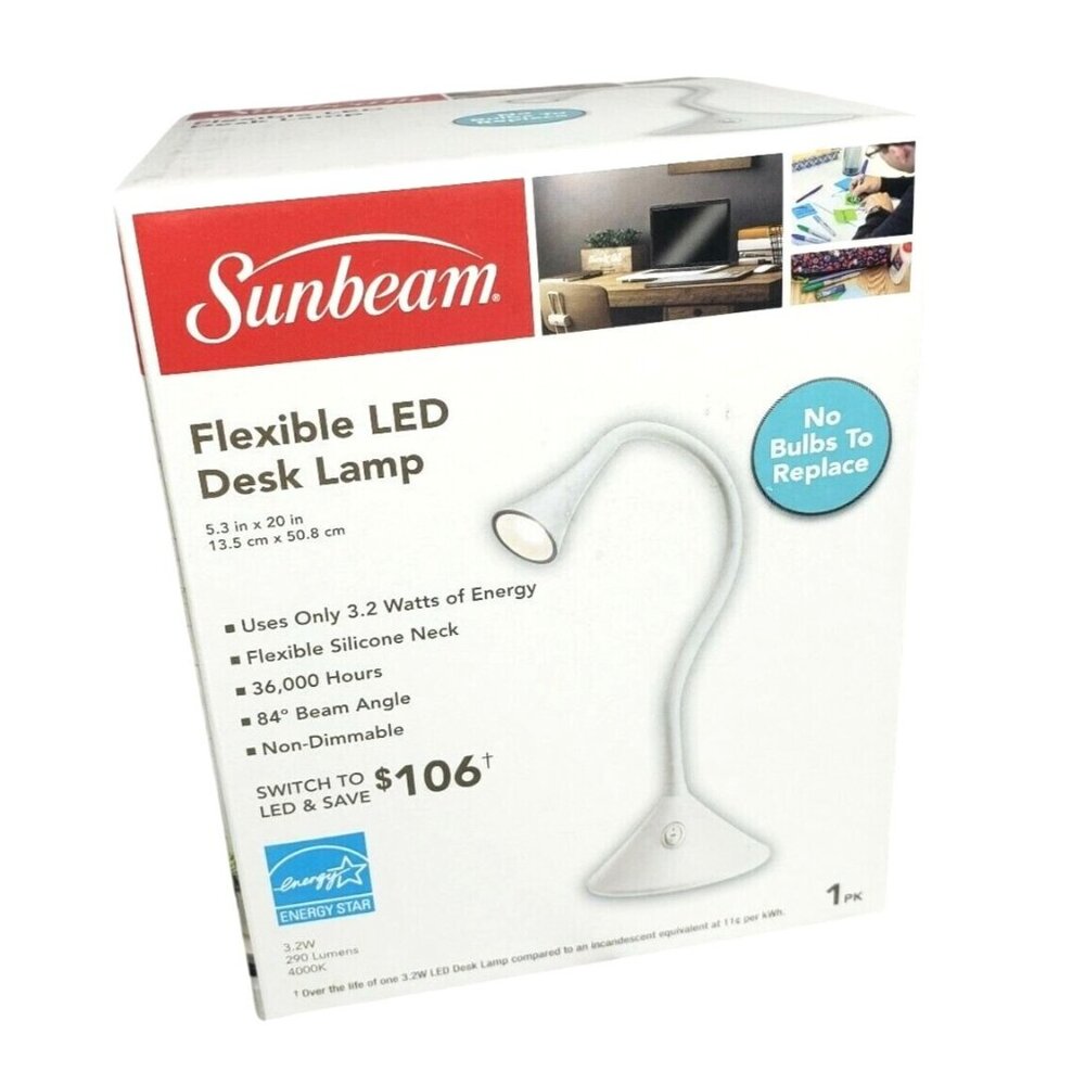Sunbeam Flexible LED Desk Lamp In White With Silicone Neck